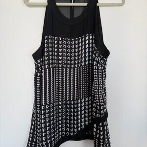 Michael Studio Black & White Sleeveless Blouse | Women’s Size 16 | Sheer Overlay